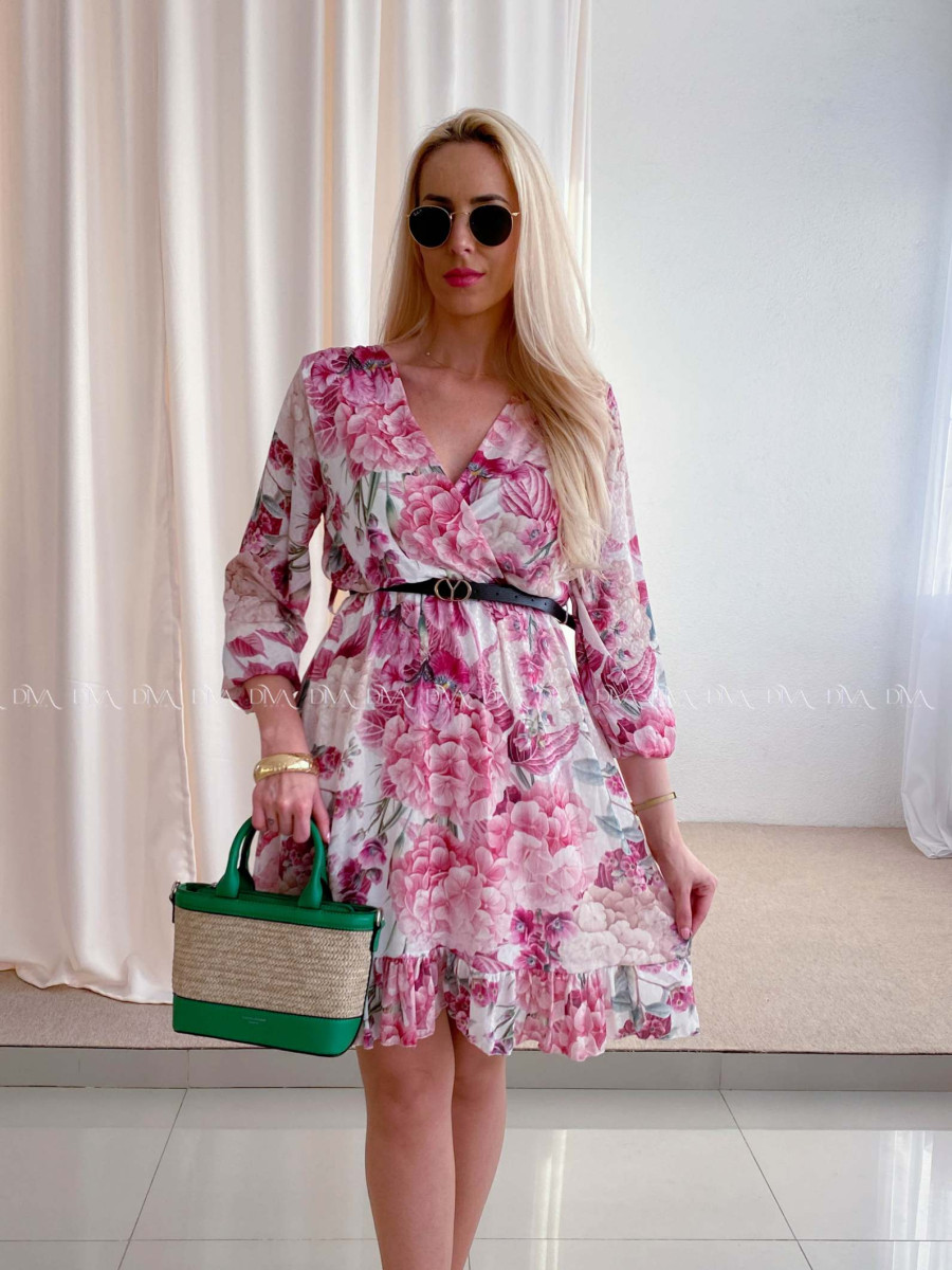 Ľahké šaty s opaskom orchid fuchsia AB 97