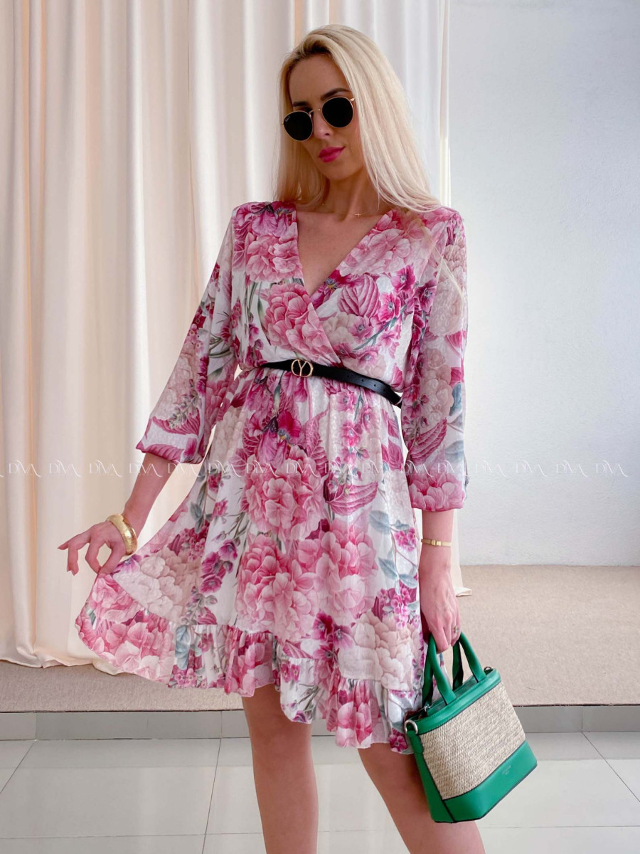 Ľahké šaty s opaskom orchid fuchsia AB 97