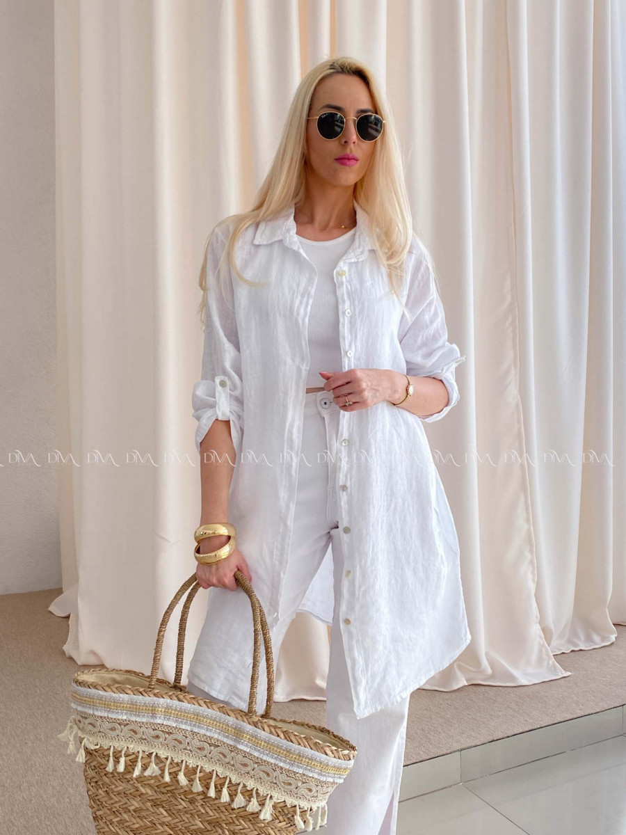 Predĺžená ľanová košeľa biela AB 69