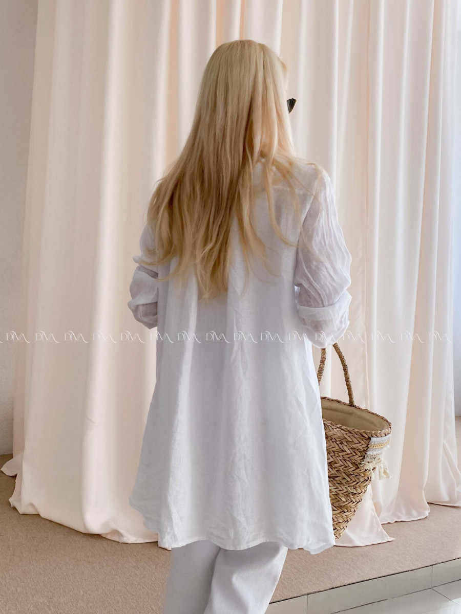 Predĺžená ľanová košeľa biela AB 69