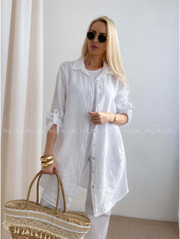 Predĺžená ľanová košeľa biela AB 69