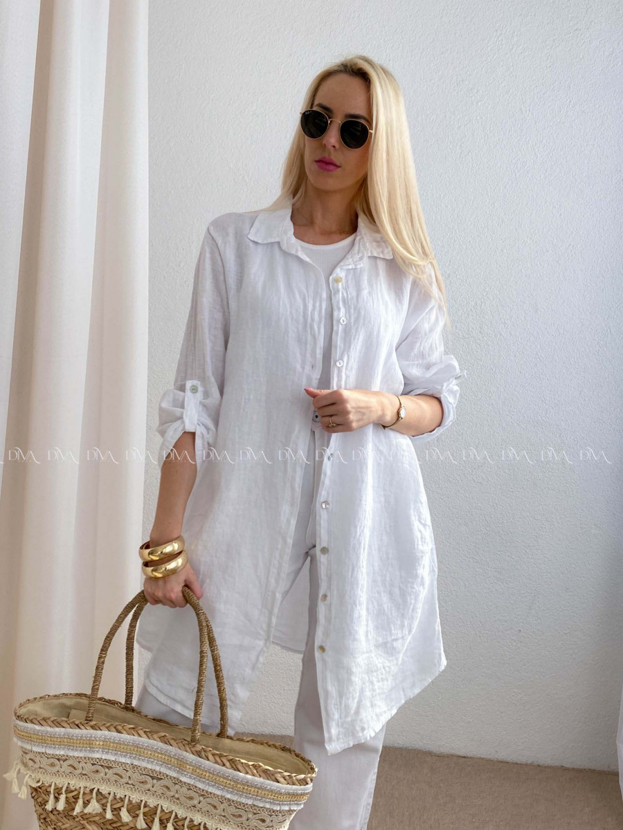 Predĺžená ľanová košeľa biela AB 69