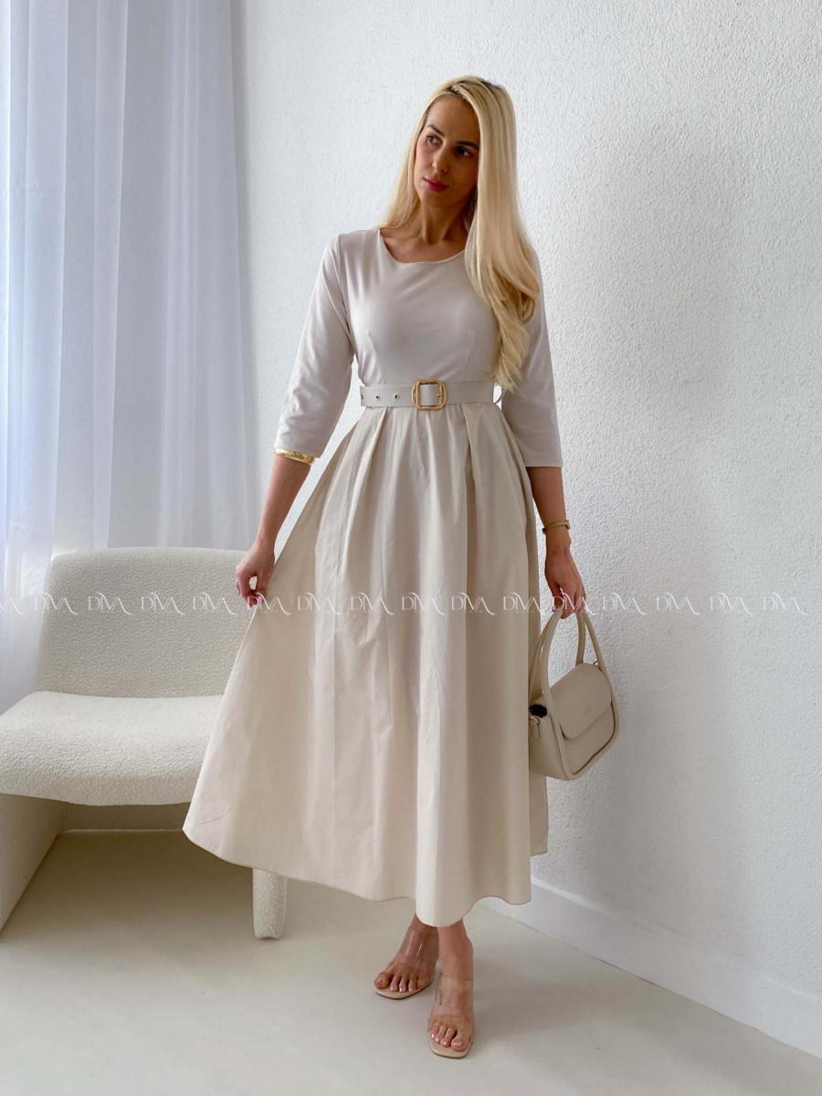 Maxi šaty Adina s opaskom béžové AB 101
