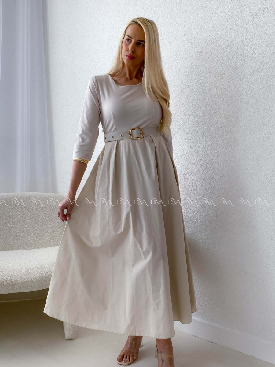 Maxi šaty Adina s opaskom béžové AB 101