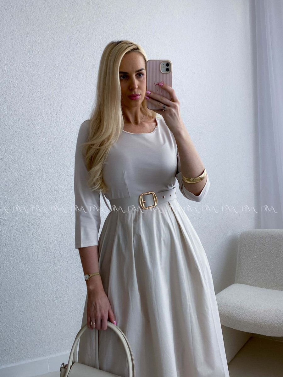 Maxi šaty Adina s opaskom béžové AB 101