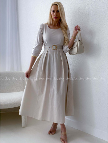 Maxi šaty Adina s opaskom béžové AB 101