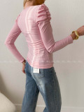 Rebrovaný top s puf rukávmi Ellen baby pink AB 111 Rebrovaný top s puf rukávmi Ellen baby pink AB 111