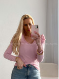 Rebrovaný top s puf rukávmi Ellen baby pink AB 111 Rebrovaný top s puf rukávmi Ellen baby pink AB 111