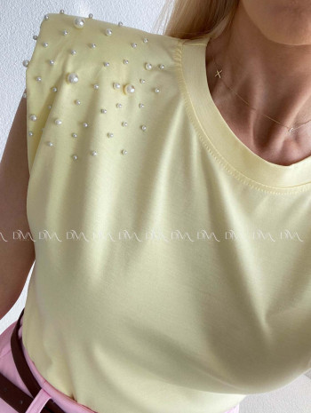 Tričko s perličkami na ramenách žlté AB 112