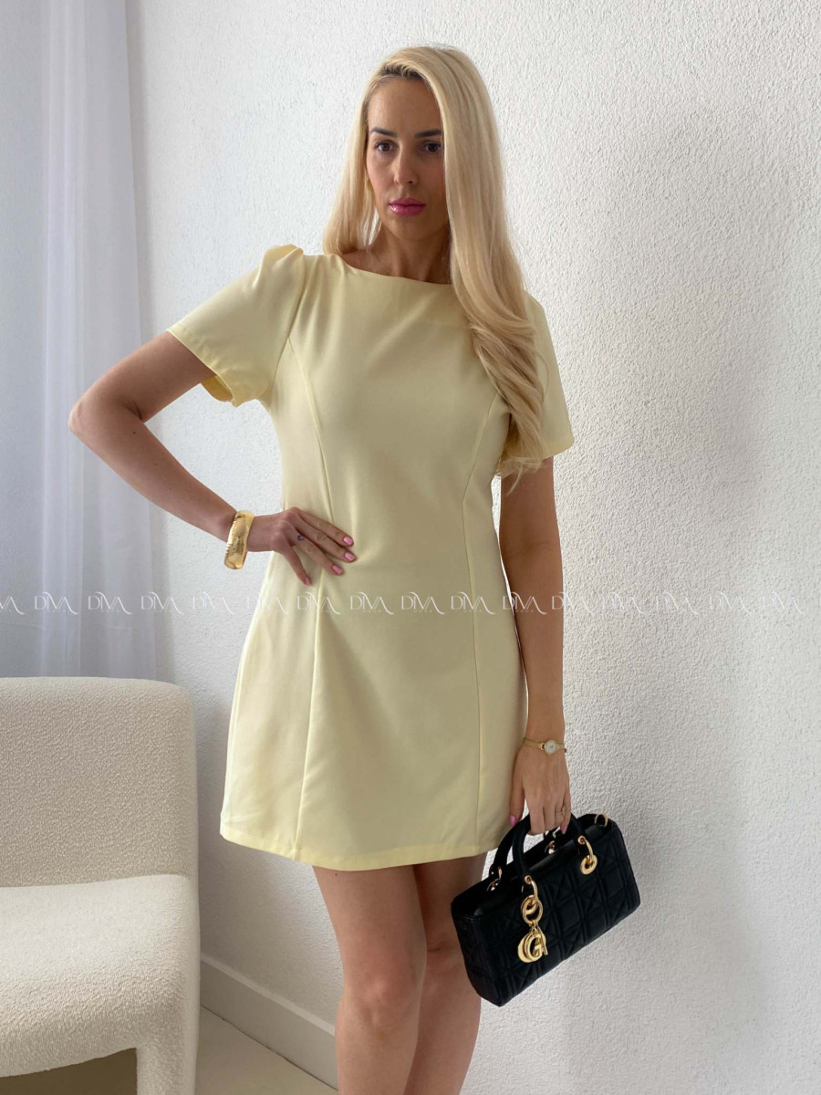 Jednoduché šaty s tulipánovými rukávmi butter yellow AB 107