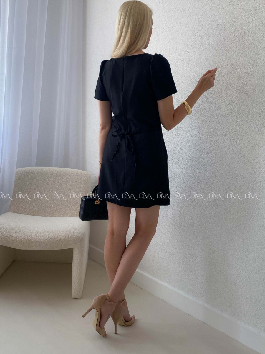 Jednoduché šaty s tulipánovými rukávmi čierne AB 107