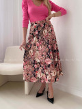 Midi kvetovaná A- sukňa čierno - ružová AB 106