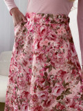 Midi kvetovaná A- sukňa bielo - ružová AB 106