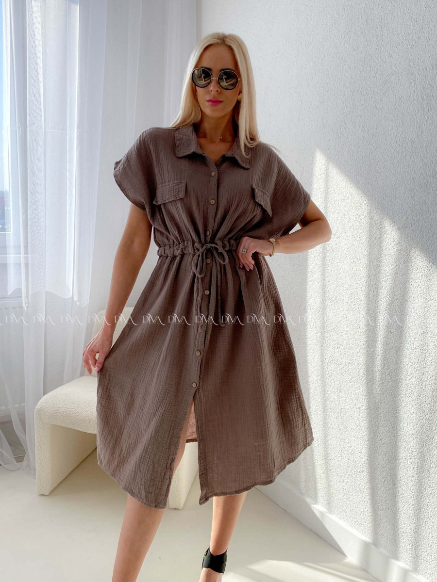 Mušelínové košeľové šaty Ria zemitá hnedá AB 126