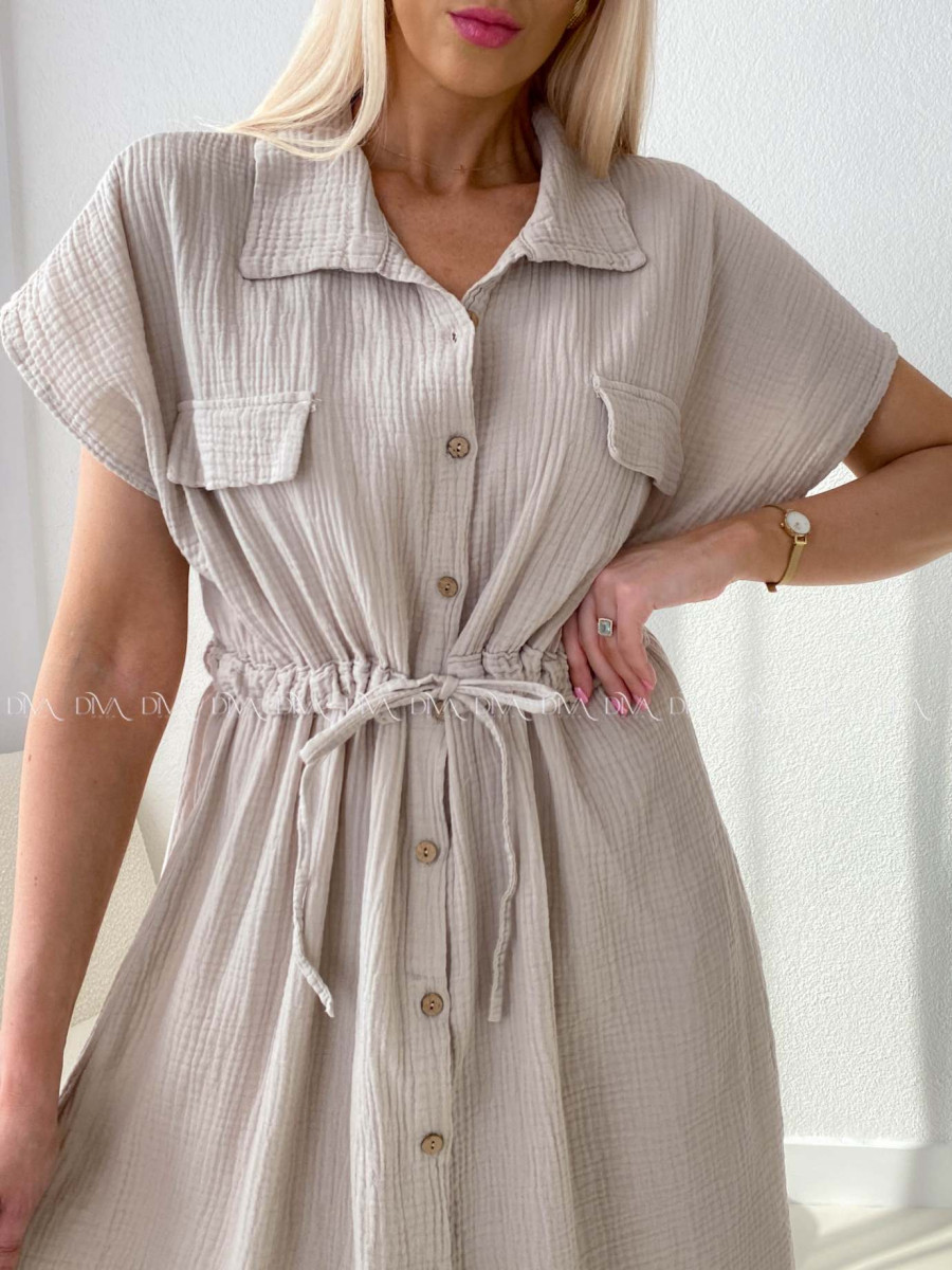 Mušelínové košeľové šaty Ria béžové AB 126