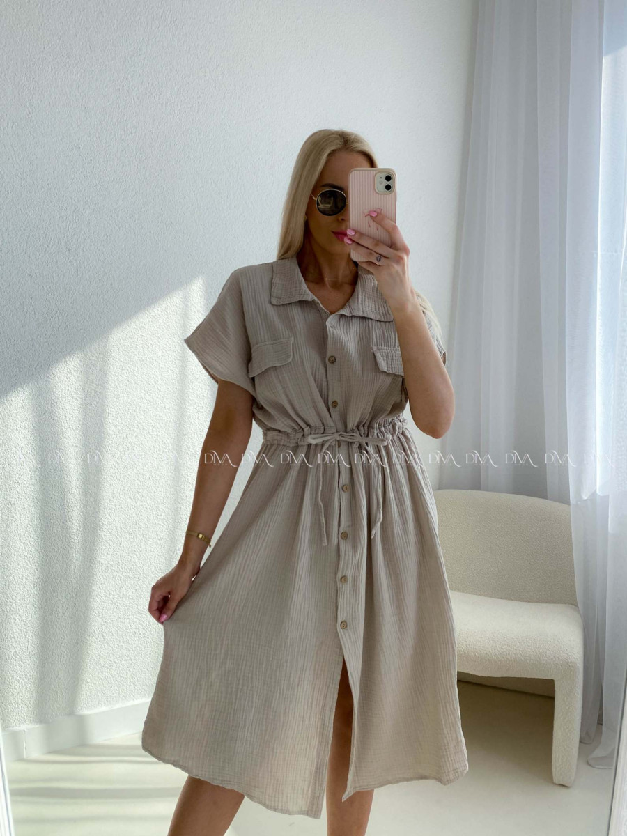 Mušelínové košeľové šaty Ria béžové AB 126