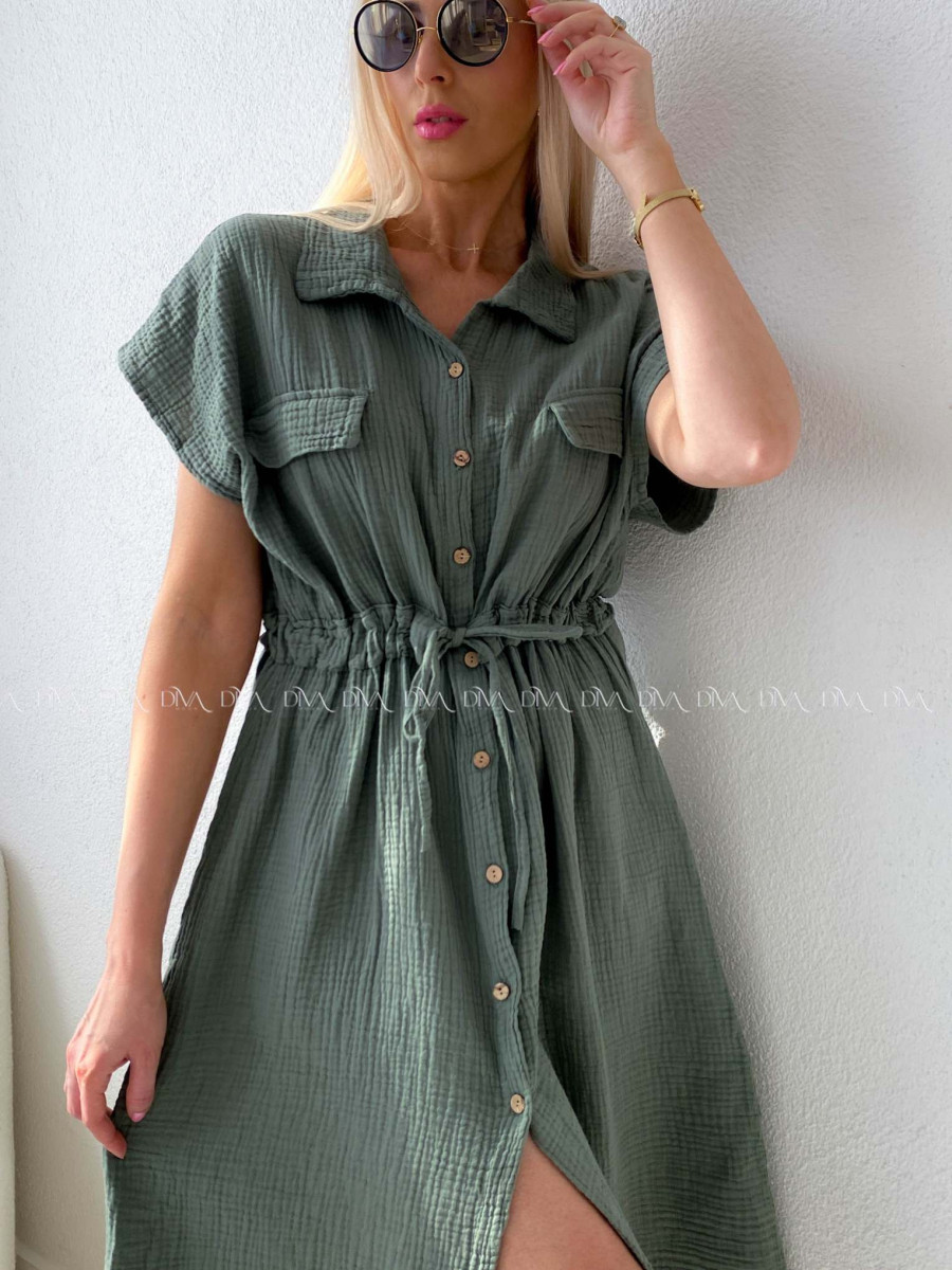 Mušelínové košeľové šaty Ria khaki zelené AB 126
