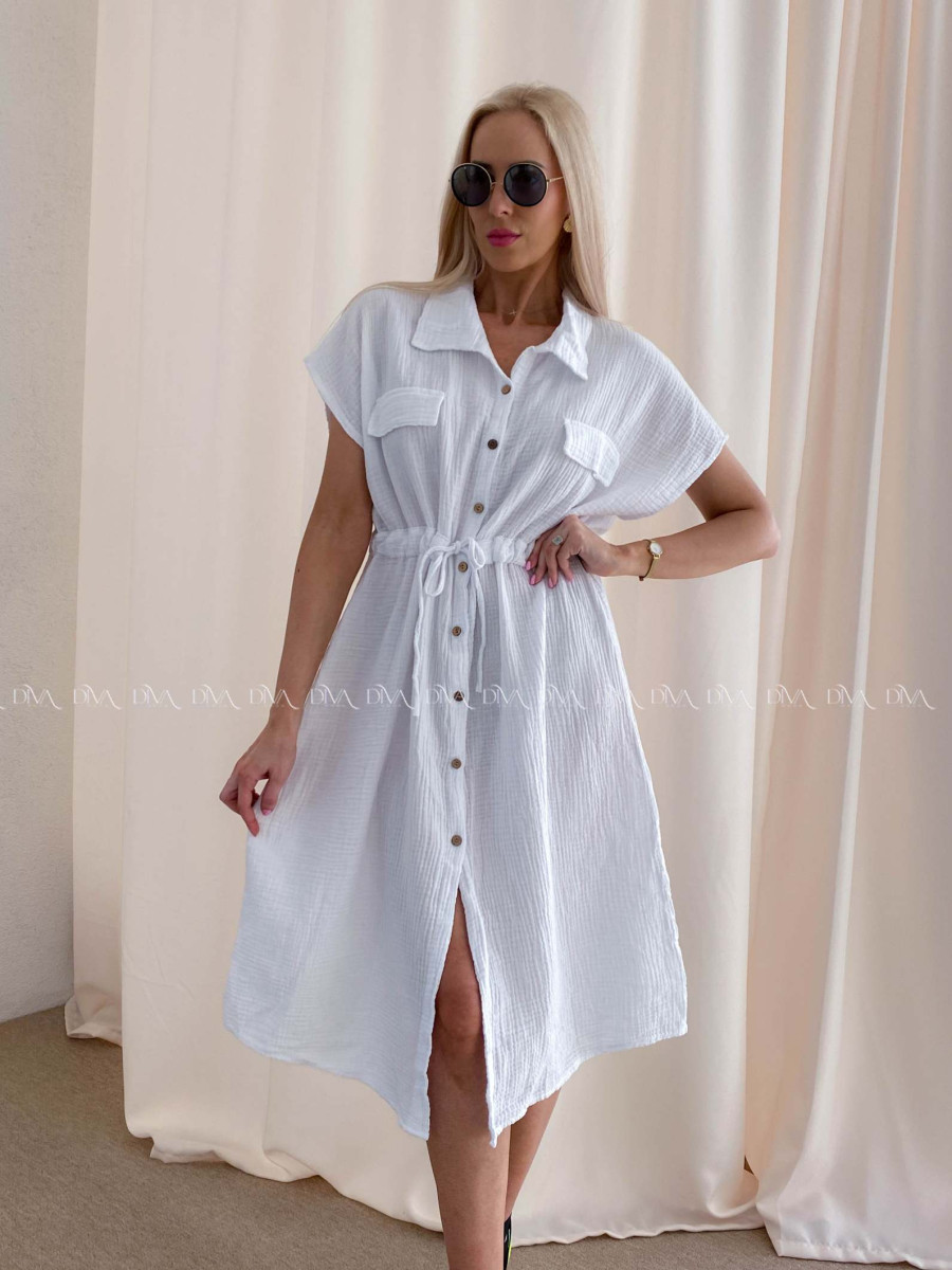 Mušelínové košeľové šaty Ria biele AB 126