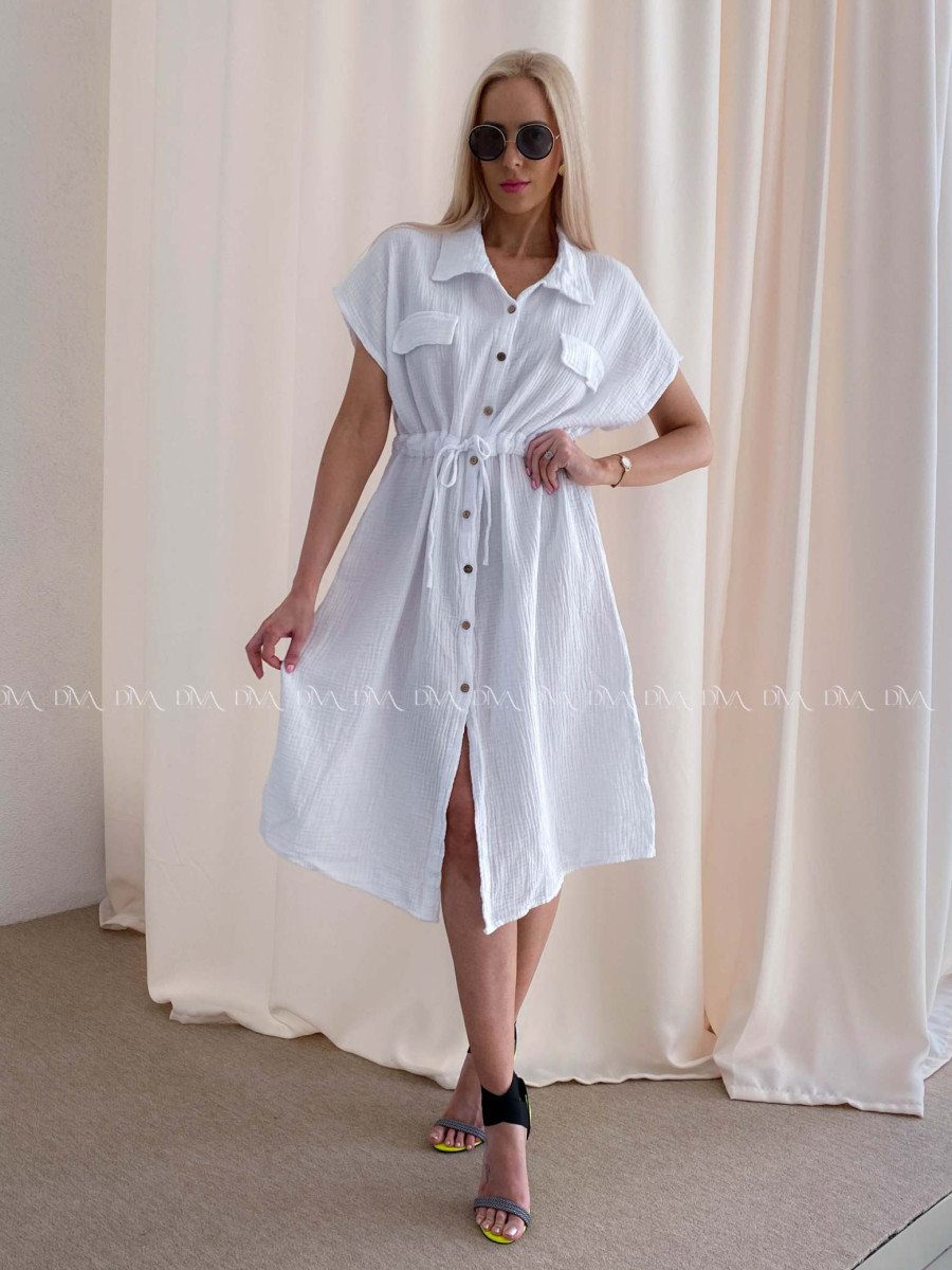 Mušelínové košeľové šaty Ria biele AB 126