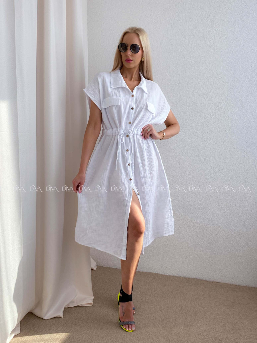 Mušelínové košeľové šaty Ria biele AB 126