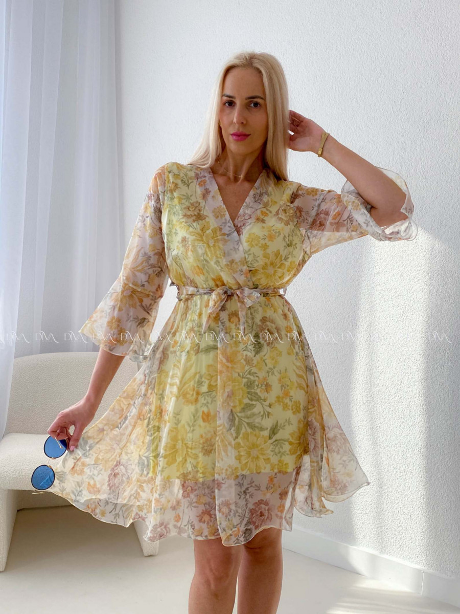 Ľahučké šaty so zvonovými rukávmi garden žlté AB 95