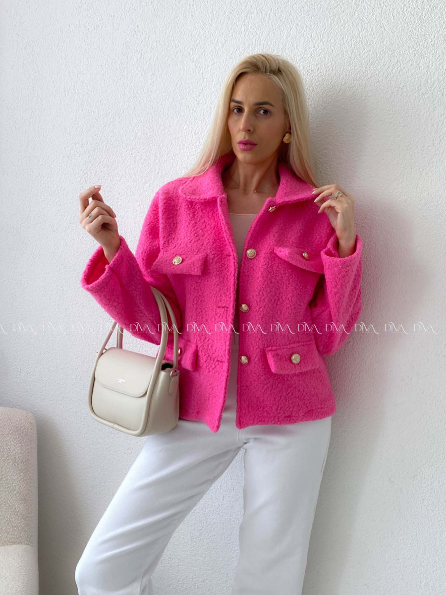 Bouclé bunda do pása ružová AB 60