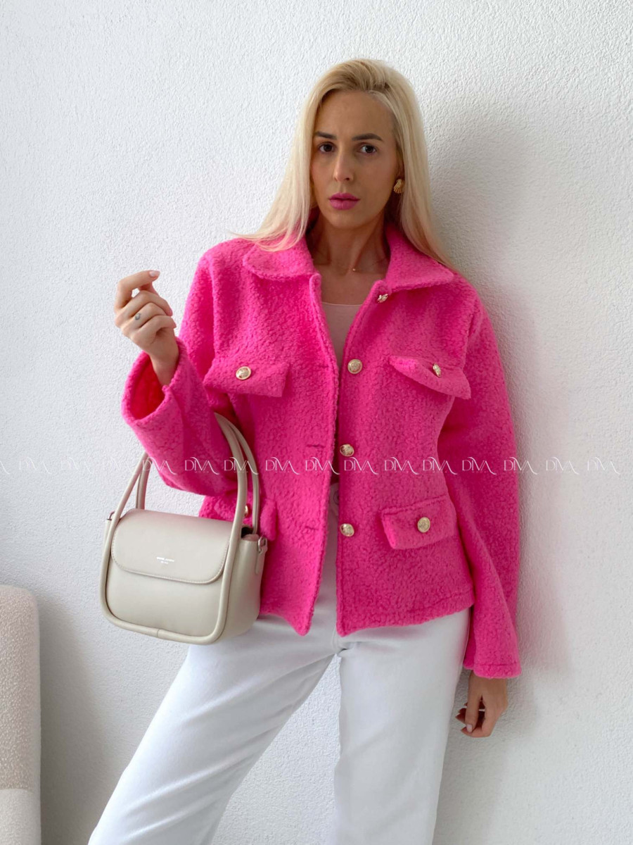 Bouclé bunda do pása ružová AB 60