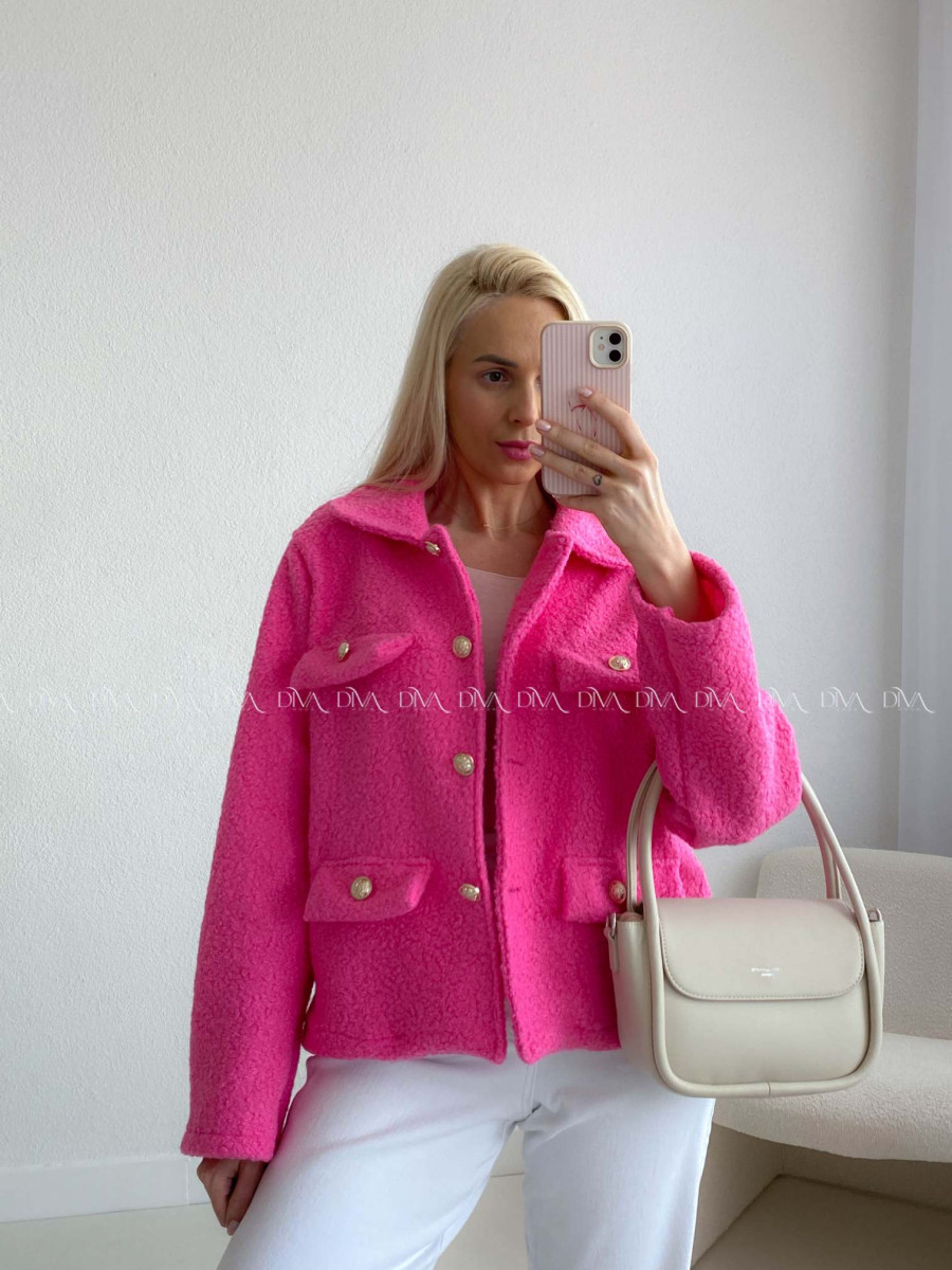 Bouclé bunda do pása ružová AB 60