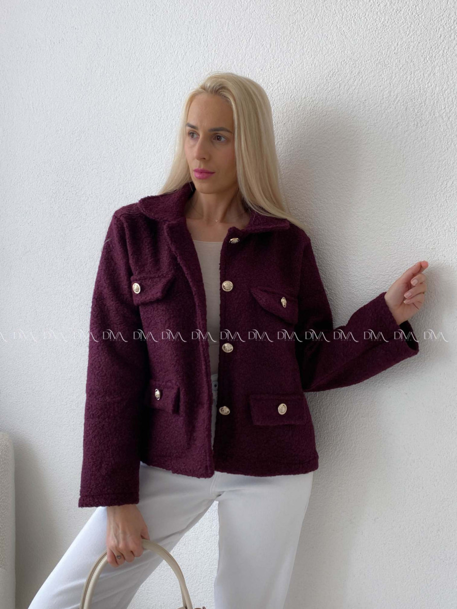 Bouclé bunda do pása vínová AB 60