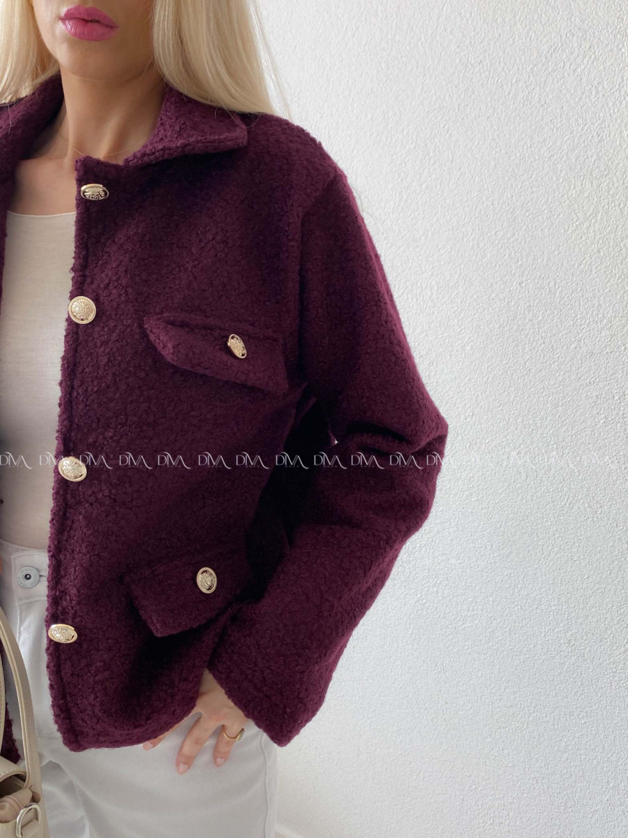 Bouclé bunda do pása vínová AB 60