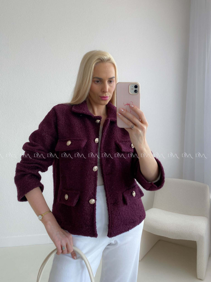 Bouclé bunda do pása vínová AB 60