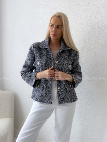 Bouclé bunda do pása striekaná AB 60