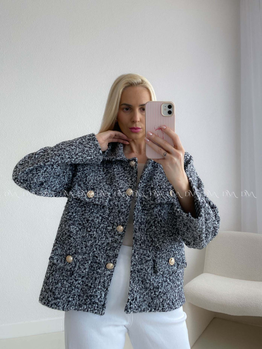 Bouclé bunda do pása striekaná AB 60