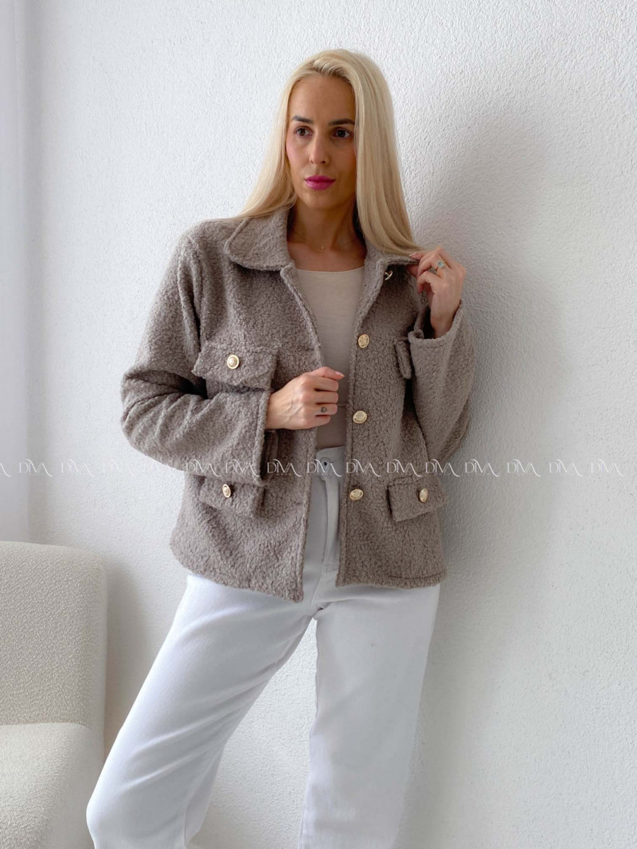 Bouclé bunda do pása piesková AB 60