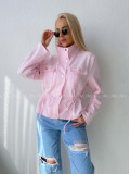 Semišová bunda so sťahovaním v páse baby pink AB 233
