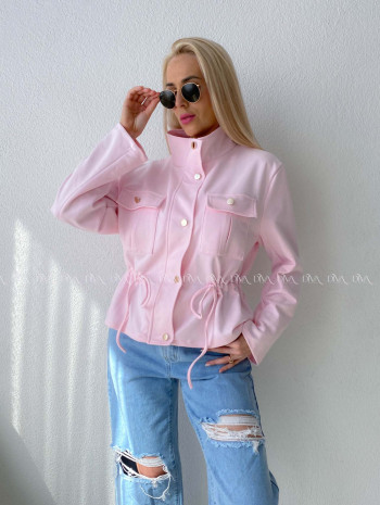 Semišová bunda so sťahovaním v páse baby pink AB 233 Semišová bunda so sťahovaním v páse baby pink AB 233