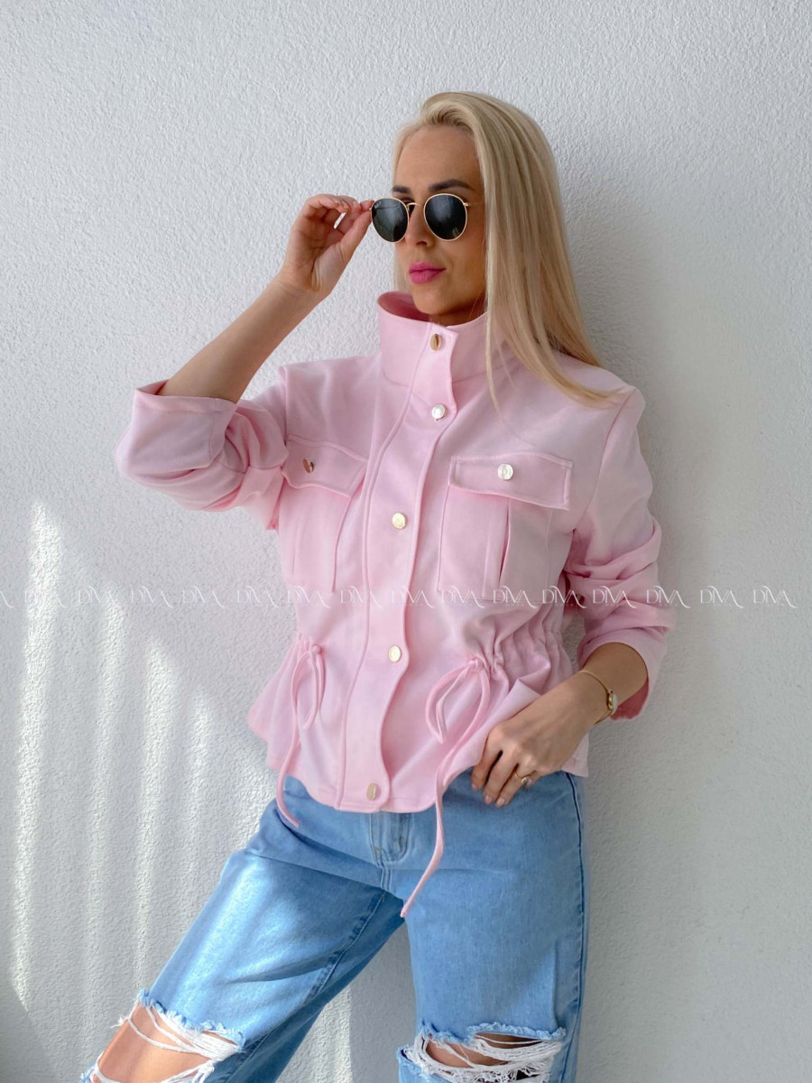 Semišová bunda so sťahovaním v páse baby pink AB 233
