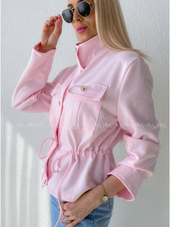Semišová bunda so sťahovaním v páse baby pink AB 233