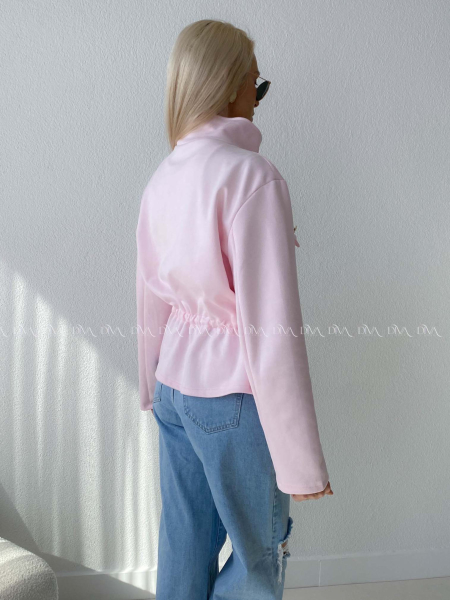 Semišová bunda so sťahovaním v páse baby pink AB 233