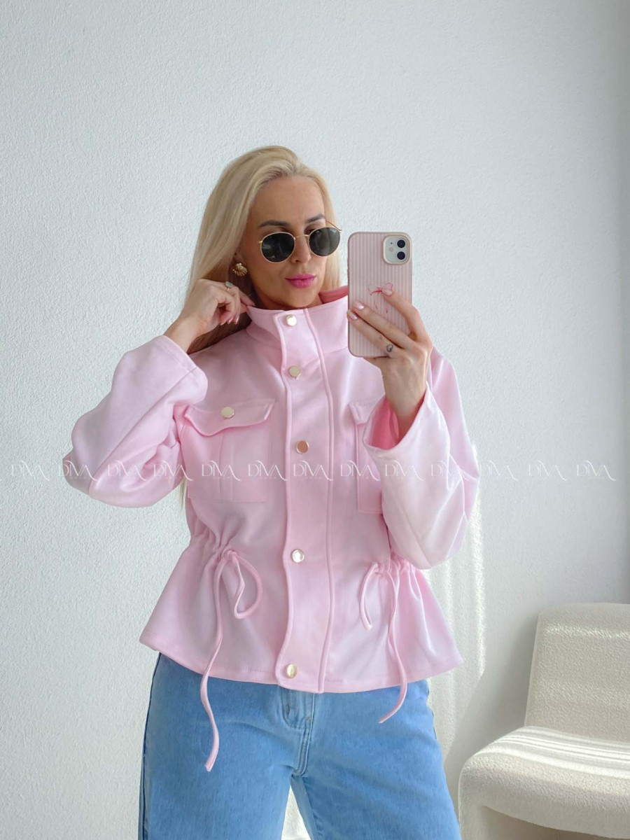 Semišová bunda so sťahovaním v páse baby pink AB 233