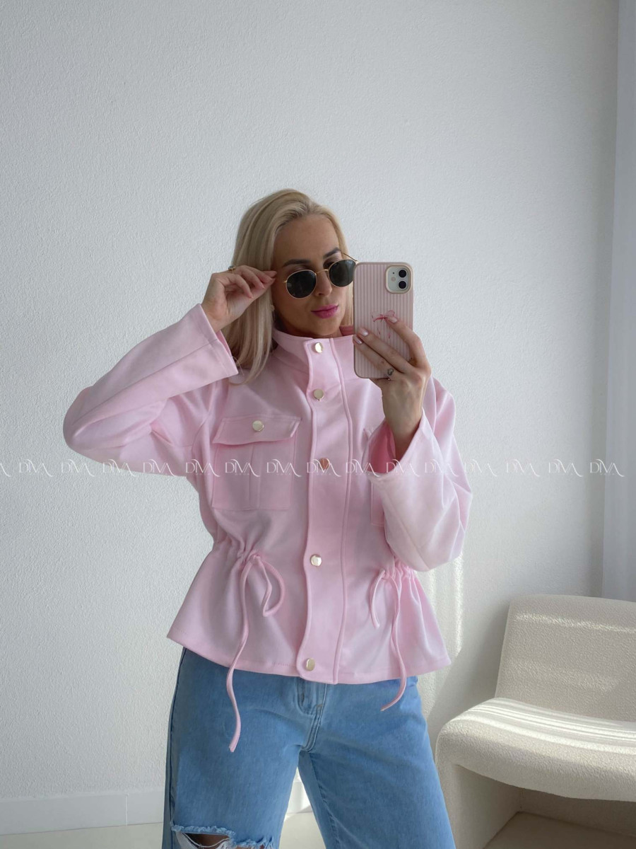 Semišová bunda so sťahovaním v páse baby pink AB 233