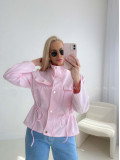 Semišová bunda so sťahovaním v páse baby pink AB 233