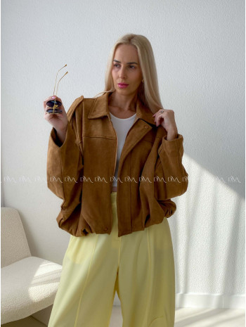 Netopieria bunda z brúsenej koženky suede hnedá A 101