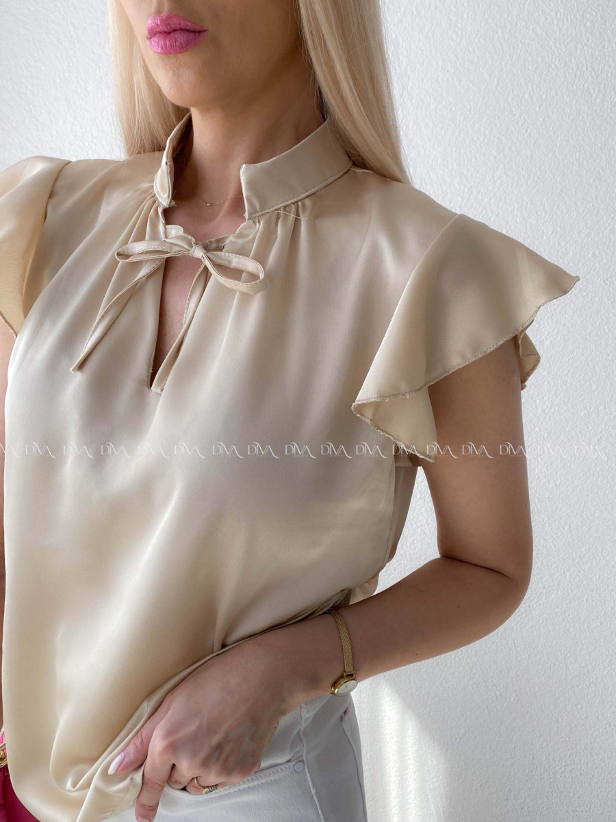 Saténová blúzka s volánikmi béžovo-zlatá AB 303