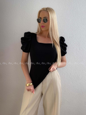 Top so saténovými puf rukávmi čierny AB 301