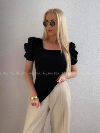 Top so saténovými puf rukávmi čierny AB 301