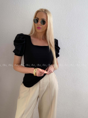 Top so saténovými puf rukávmi čierny AB 301