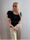Top so saténovými puf rukávmi čierny AB 301