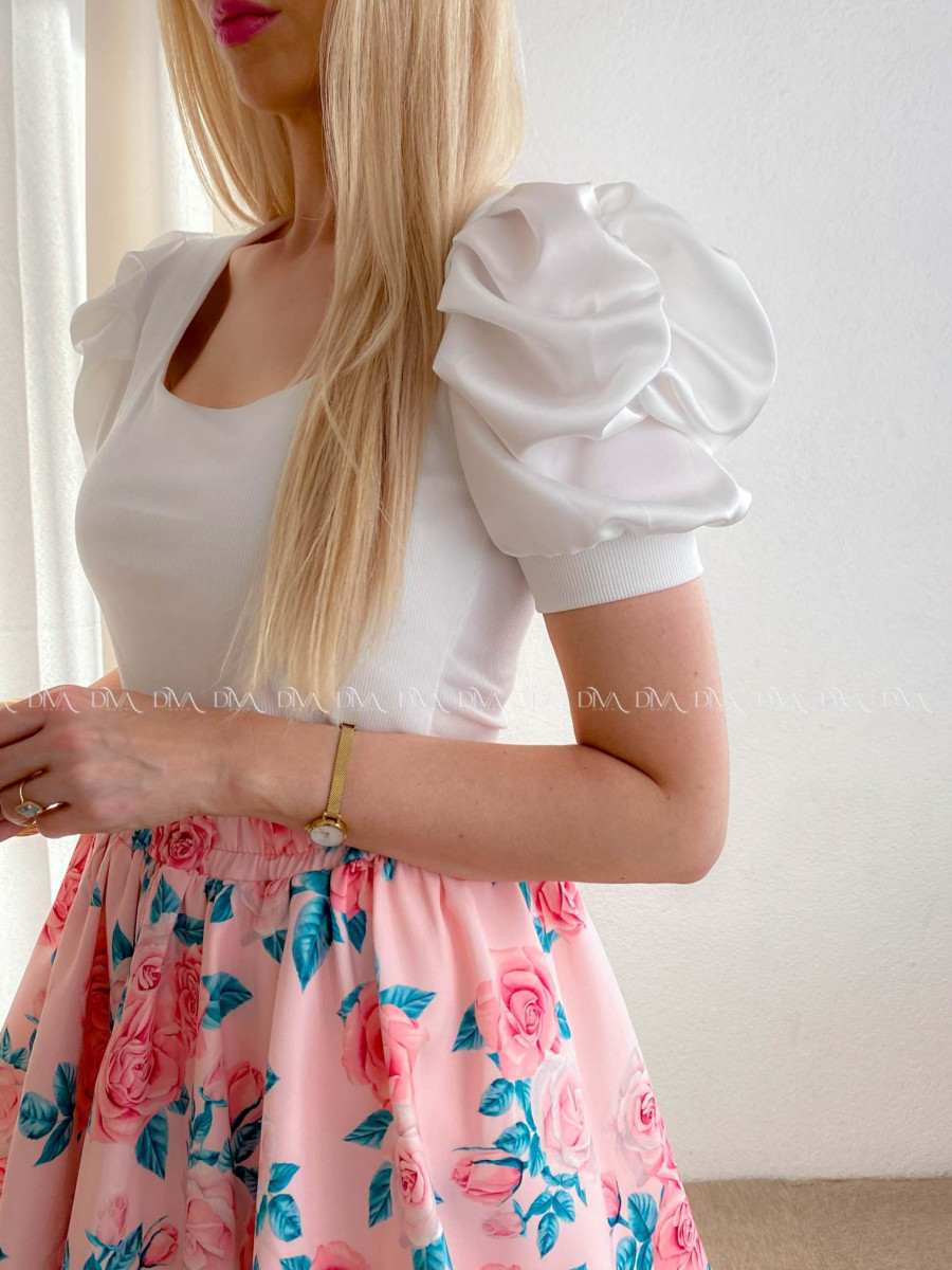 Top so saténovými puf rukávmi biely AB 301