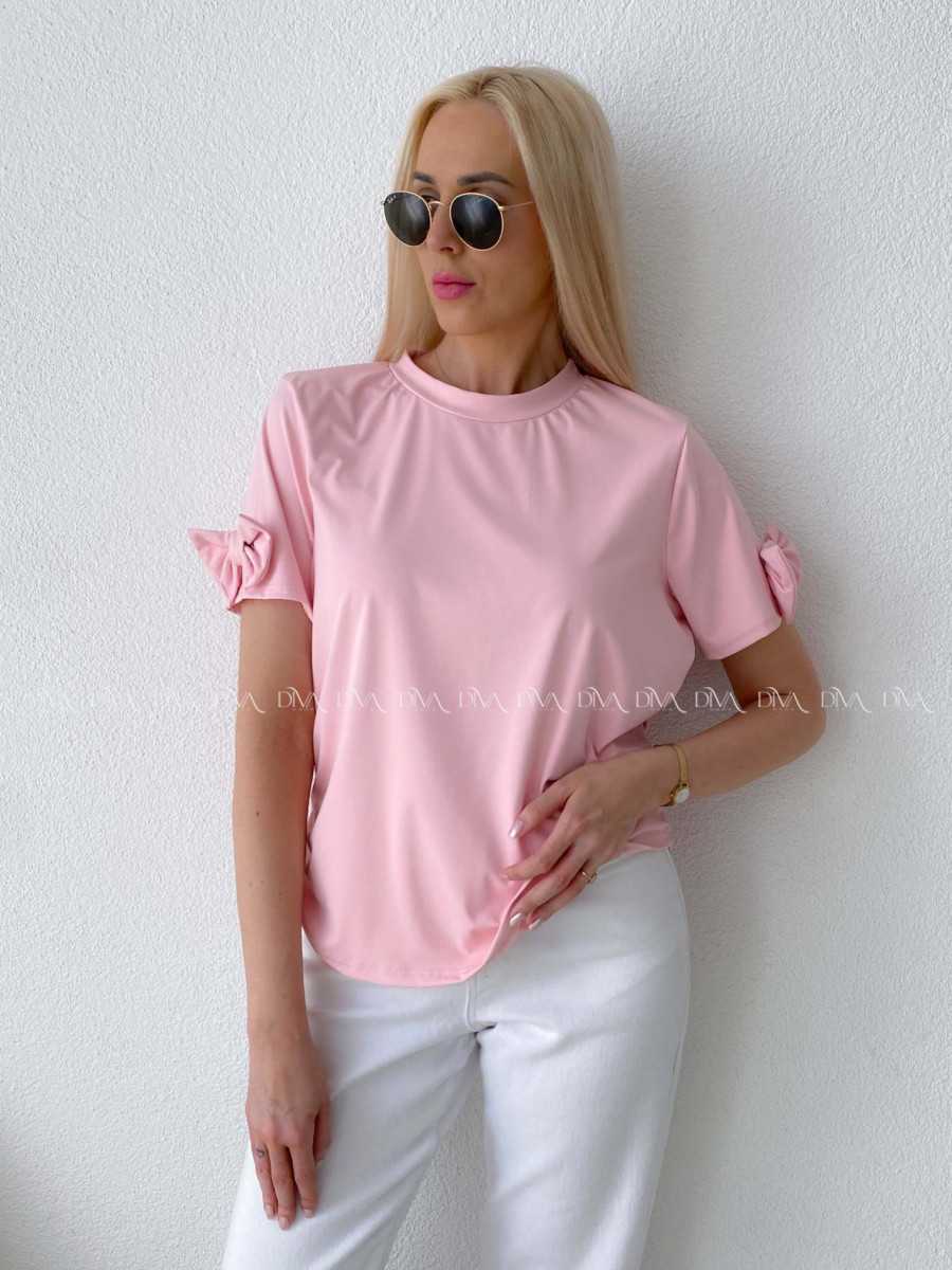 Tričko s mašľami na rukávoch baby pink AB 303